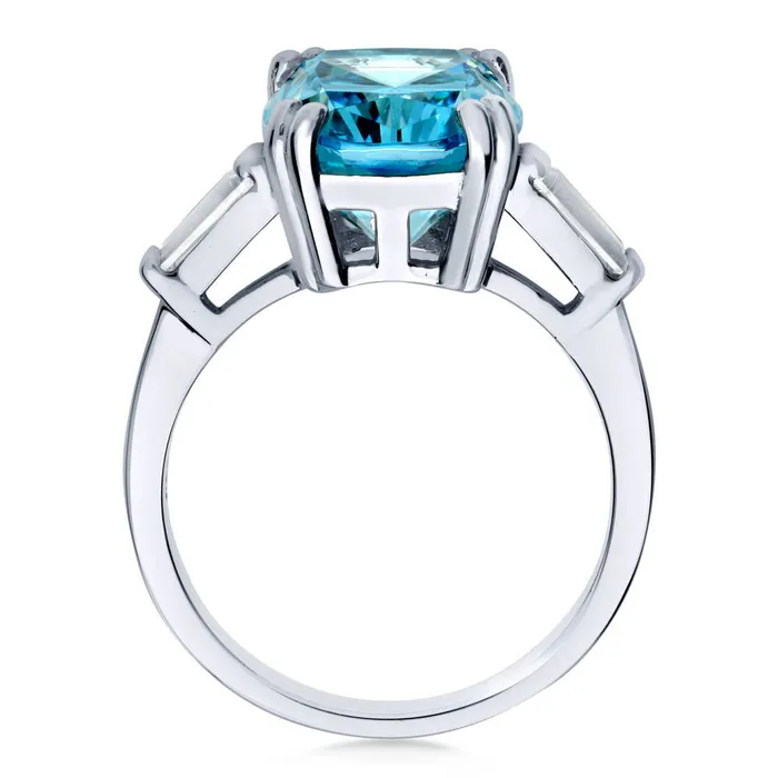 BERRICLE Rings 3Stone Blue Cushion CZ Ring in Sterling Silver 9ct
