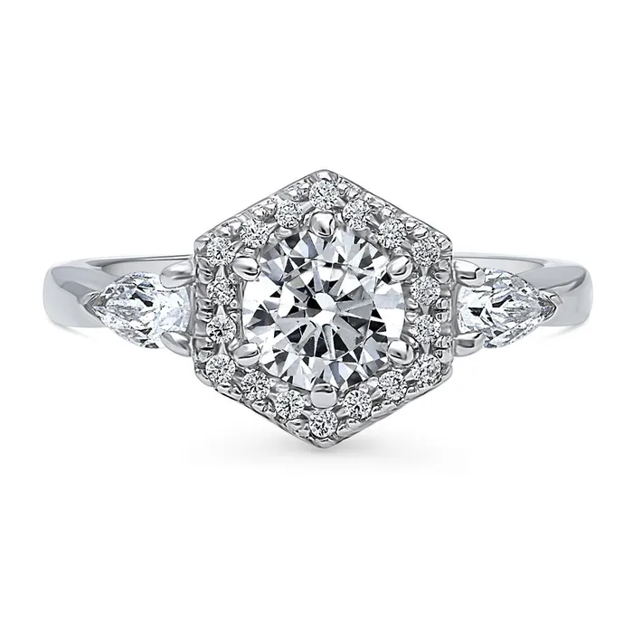 BERRICLE Rings 3Stone Hexagon 08ct CZ Ring in Sterling Silver