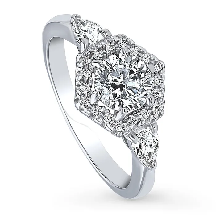 BERRICLE Rings 3Stone Hexagon 08ct CZ Ring in Sterling Silver