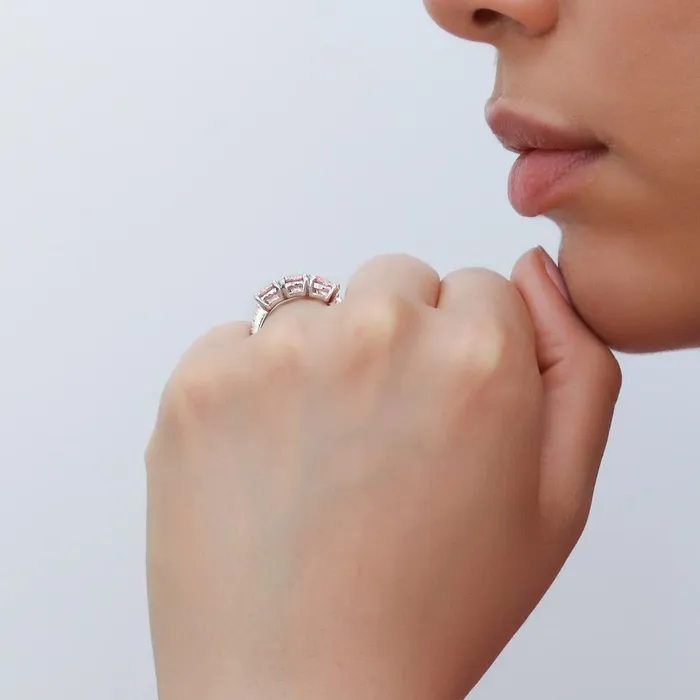 BERRICLE Rings 3Stone Morganite Color CZ Ring in Sterling Silver 24ct