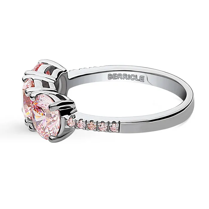 BERRICLE Rings 3Stone Morganite Color CZ Ring in Sterling Silver 24ct