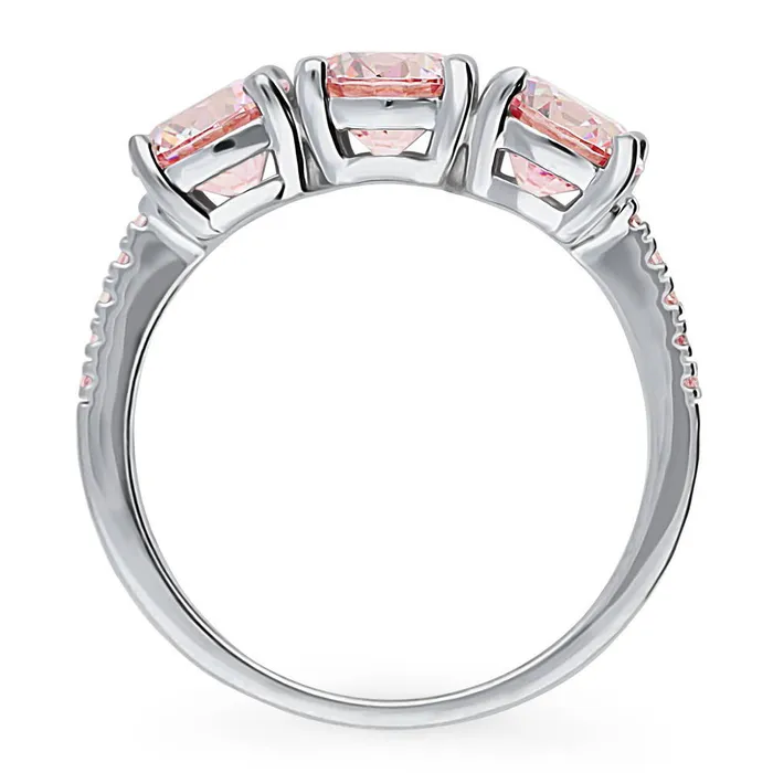 BERRICLE Rings 3Stone Morganite Color CZ Ring in Sterling Silver 24ct