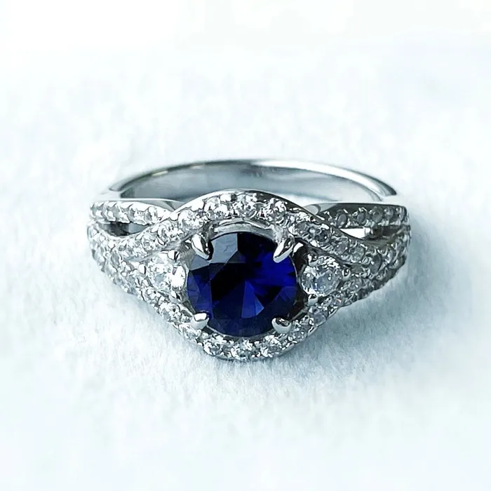 BERRICLE Rings 3Stone Simulated Blue Sapphire CZ Ring Set in Sterling Silver
