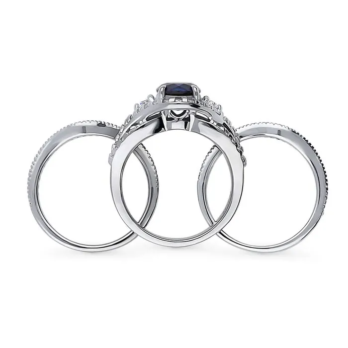 BERRICLE Rings 3Stone Simulated Blue Sapphire CZ Ring Set in Sterling Silver