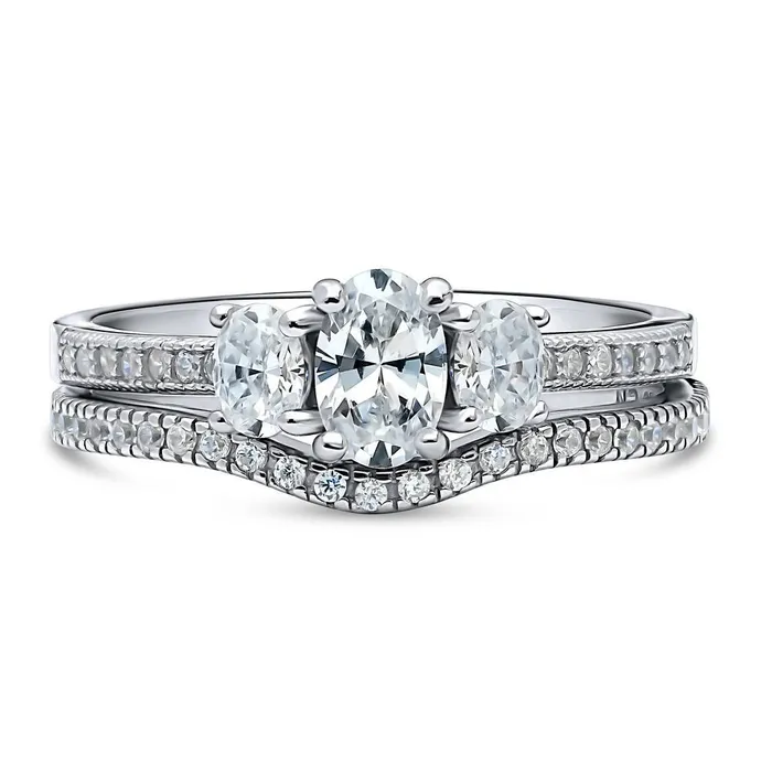 BERRICLE Rings 3Stone Wishbone 04ct Oval CZ Ring Set in Sterling Silver
