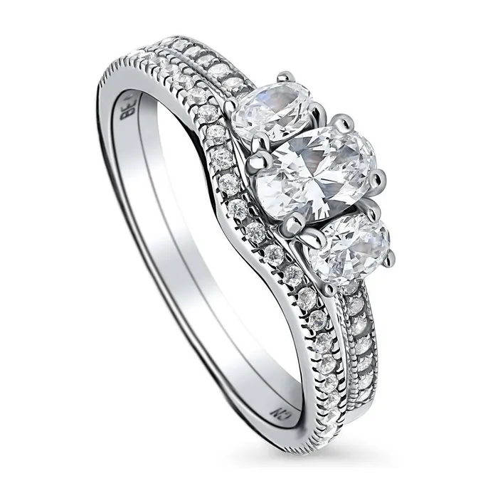 BERRICLE Rings 3Stone Wishbone 04ct Oval CZ Ring Set in Sterling Silver