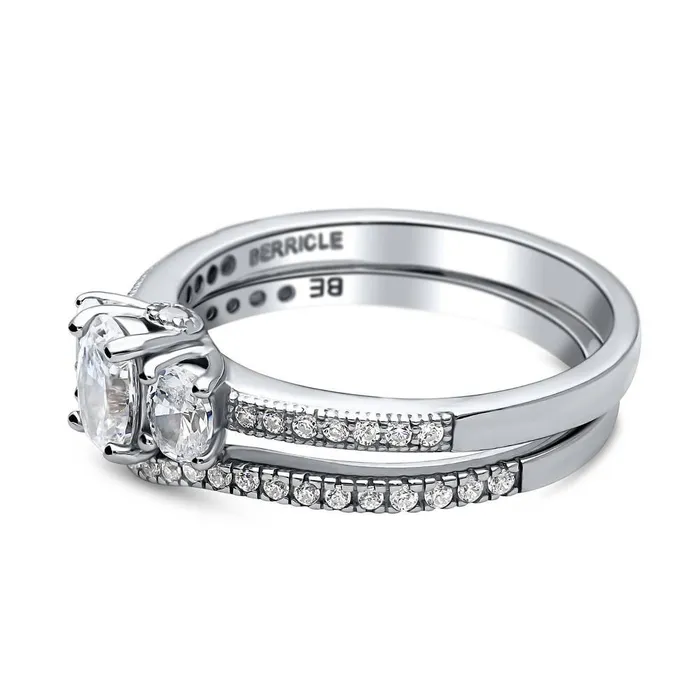 BERRICLE Rings 3Stone Wishbone 04ct Oval CZ Ring Set in Sterling Silver