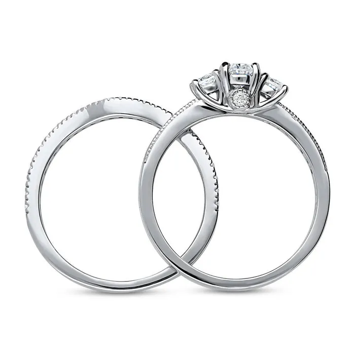 BERRICLE Rings 3Stone Wishbone 04ct Oval CZ Ring Set in Sterling Silver