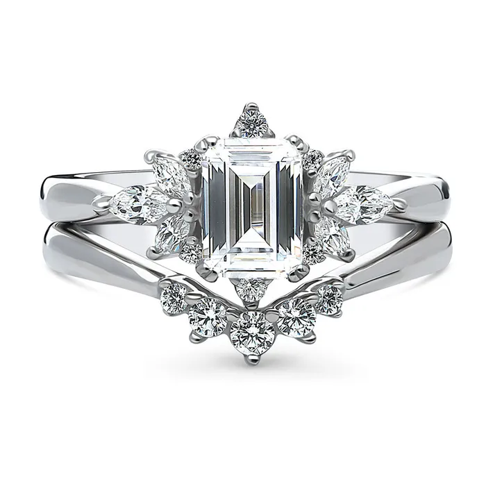 BERRICLE Rings Art Deco Wishbone CZ Stackable Ring Set in Sterling Silver