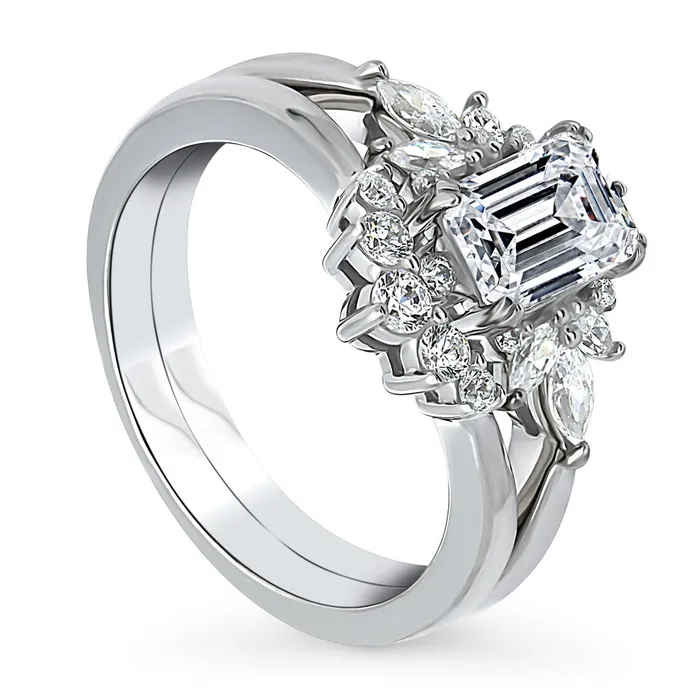 BERRICLE Rings Art Deco Wishbone CZ Stackable Ring Set in Sterling Silver