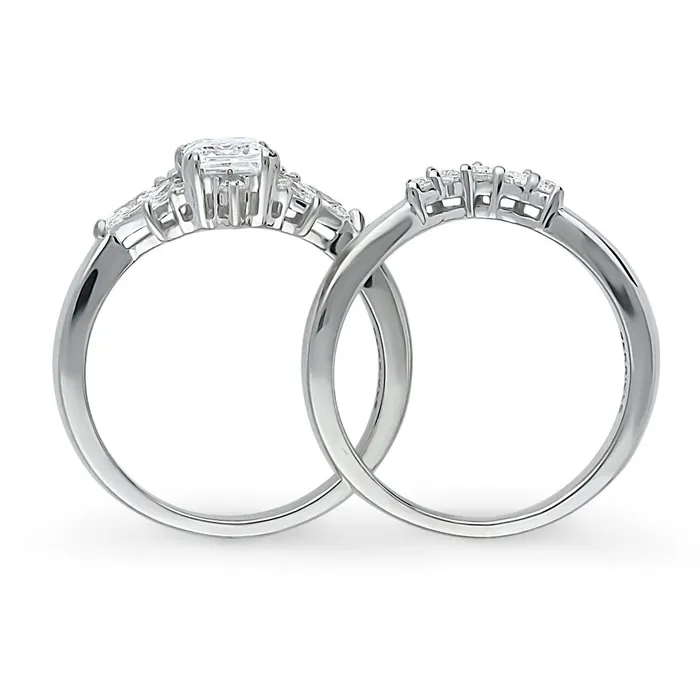 BERRICLE Rings Art Deco Wishbone CZ Stackable Ring Set in Sterling Silver