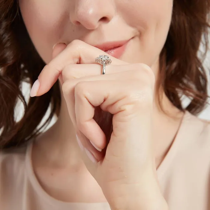 BERRICLE Rings Flower Halo CZ Ring in Sterling Silver