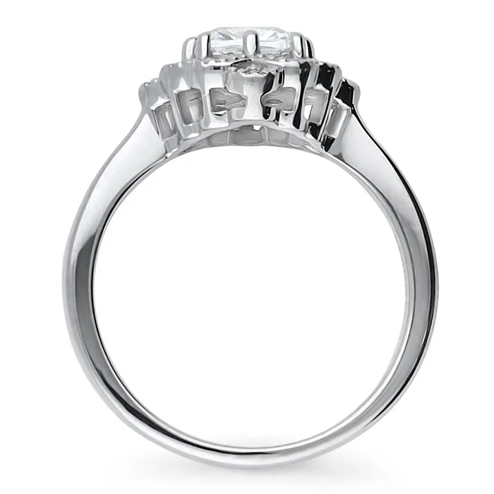 BERRICLE Rings Flower Halo CZ Ring in Sterling Silver
