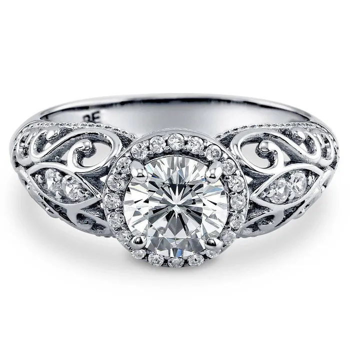 BERRICLE Rings Halo Art Deco CZ Ring in Sterling Silver