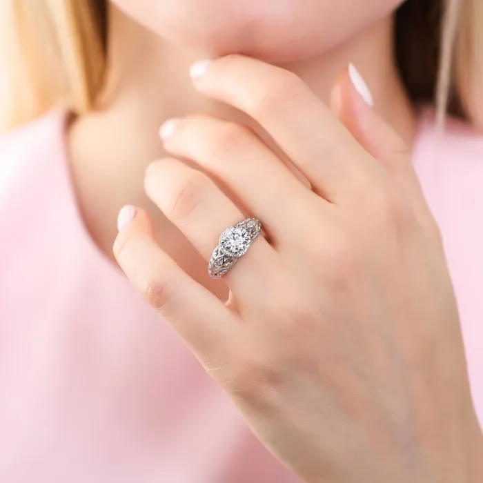 BERRICLE Rings Halo Art Deco CZ Ring in Sterling Silver