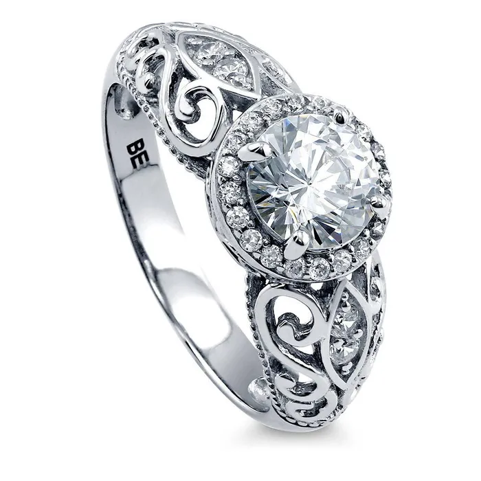 BERRICLE Rings Halo Art Deco CZ Ring in Sterling Silver