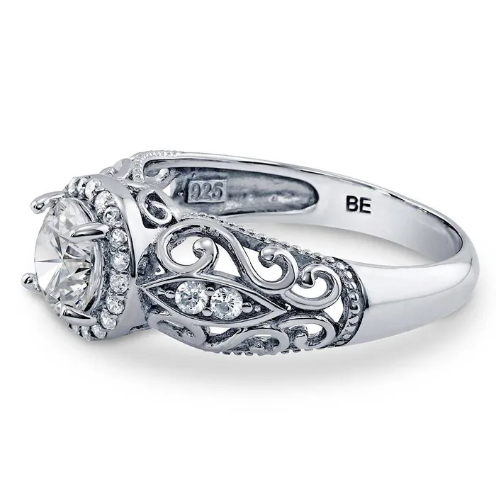 BERRICLE Rings Halo Art Deco CZ Ring in Sterling Silver