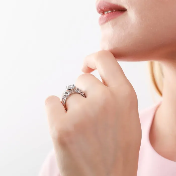 BERRICLE Rings Halo Art Deco CZ Ring in Sterling Silver