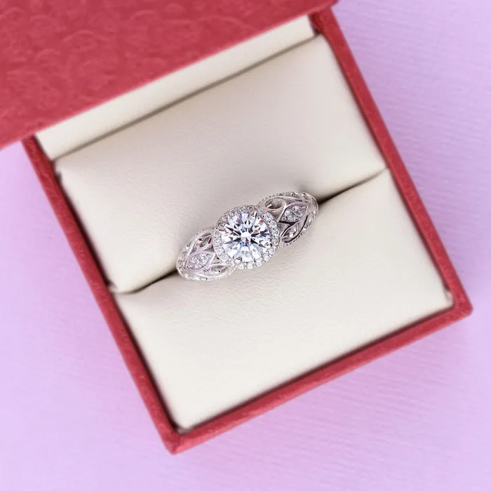 BERRICLE Rings Halo Art Deco CZ Ring in Sterling Silver