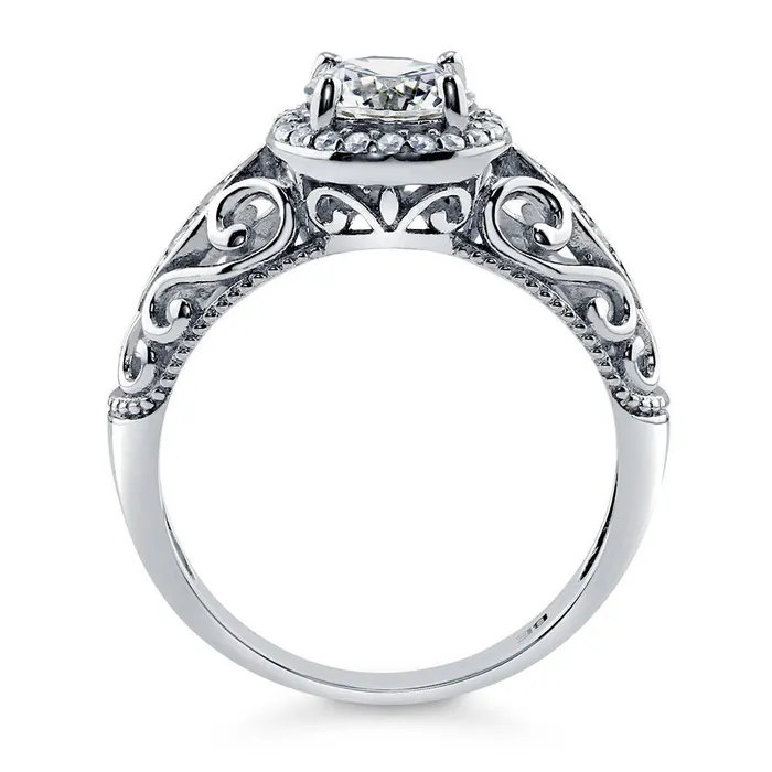 BERRICLE Rings Halo Art Deco CZ Ring in Sterling Silver