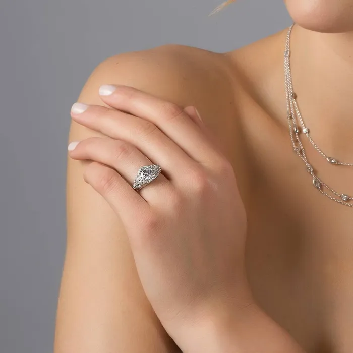 BERRICLE Rings Halo Art Deco CZ Ring in Sterling Silver