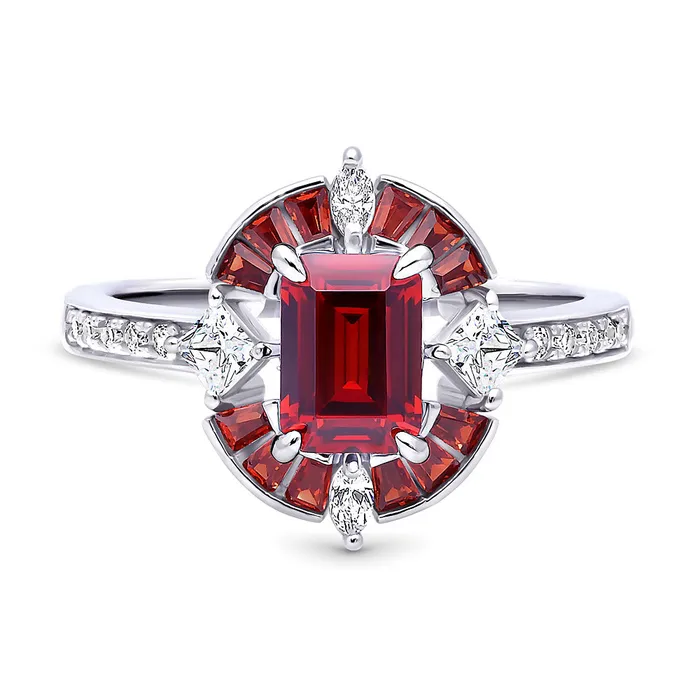 BERRICLE Rings Halo Art Deco Simulated Garnet CZ Ring in Sterling Silver