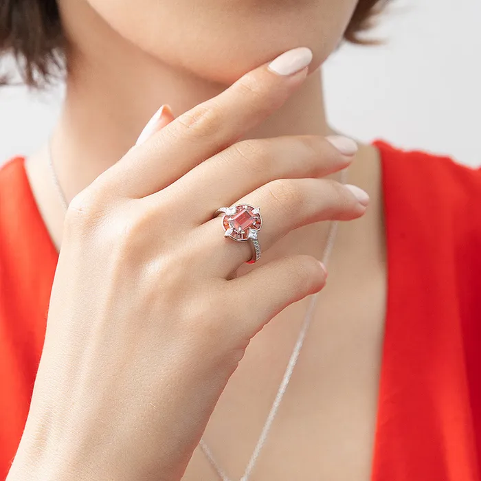 BERRICLE Rings Halo Art Deco Simulated Garnet CZ Ring in Sterling Silver
