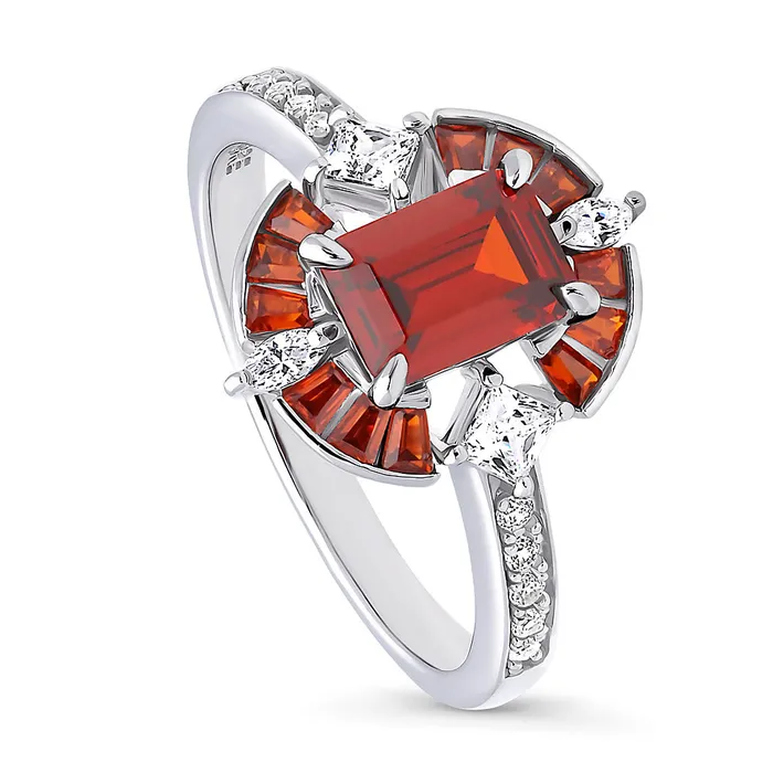 BERRICLE Rings Halo Art Deco Simulated Garnet CZ Ring in Sterling Silver
