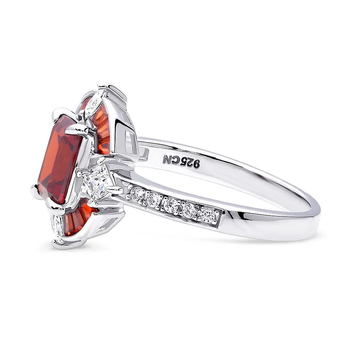 BERRICLE Rings Halo Art Deco Simulated Garnet CZ Ring in Sterling Silver