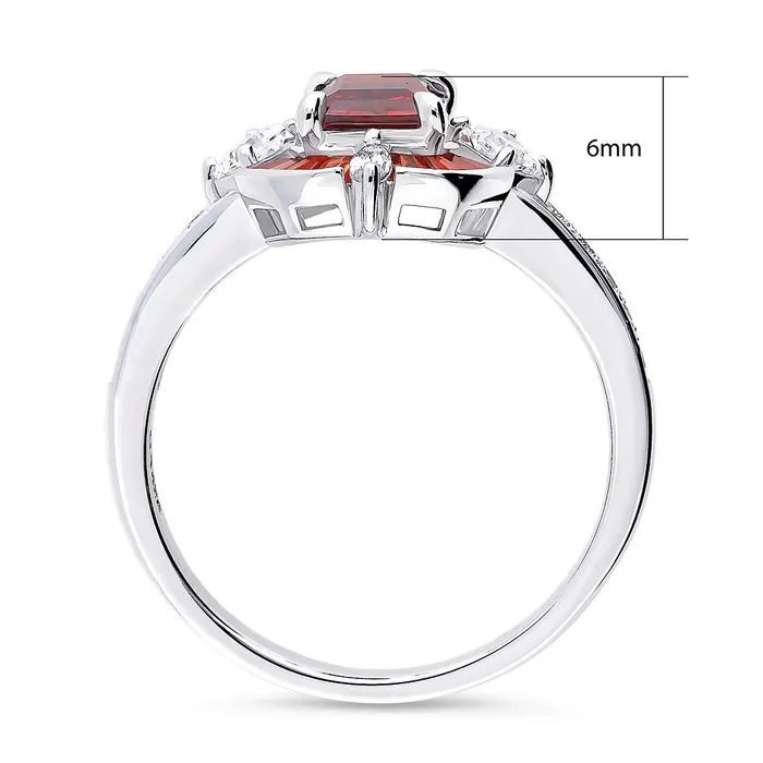 BERRICLE Rings Halo Art Deco Simulated Garnet CZ Ring in Sterling Silver
