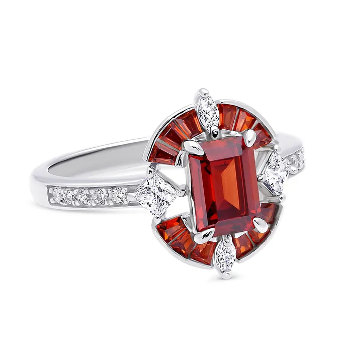 BERRICLE Rings Halo Art Deco Simulated Garnet CZ Ring in Sterling Silver