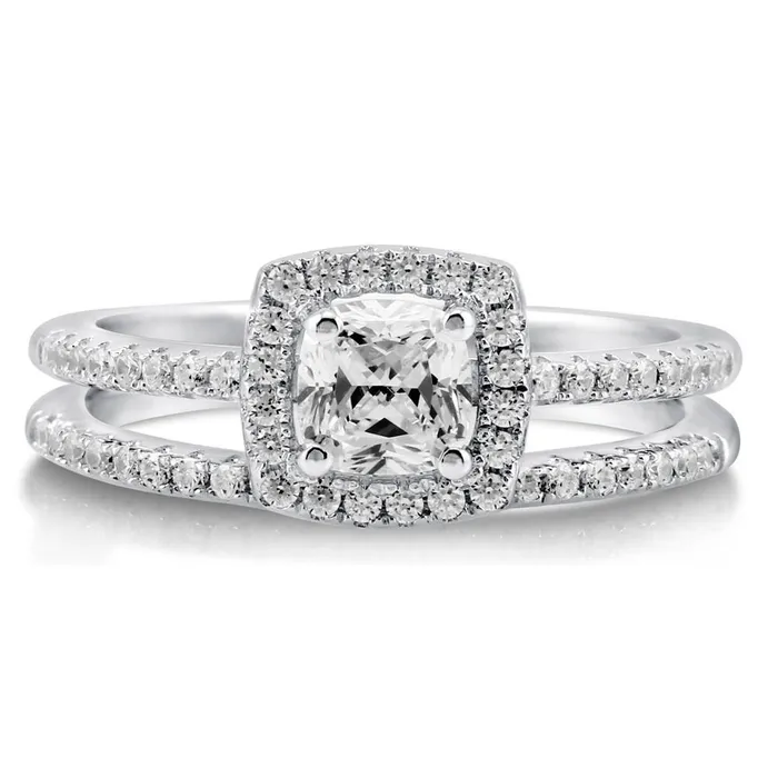 BERRICLE Rings Halo Cushion CZ Ring Set in Sterling Silver