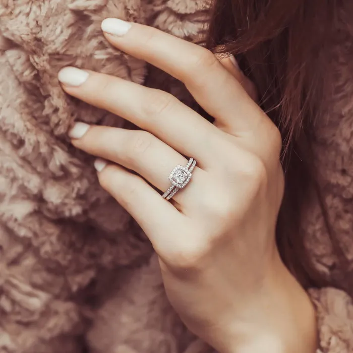 BERRICLE Rings Halo Cushion CZ Ring Set in Sterling Silver