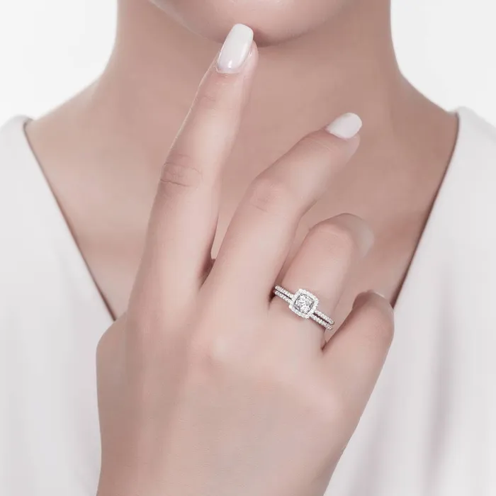 BERRICLE Rings Halo Cushion CZ Ring Set in Sterling Silver