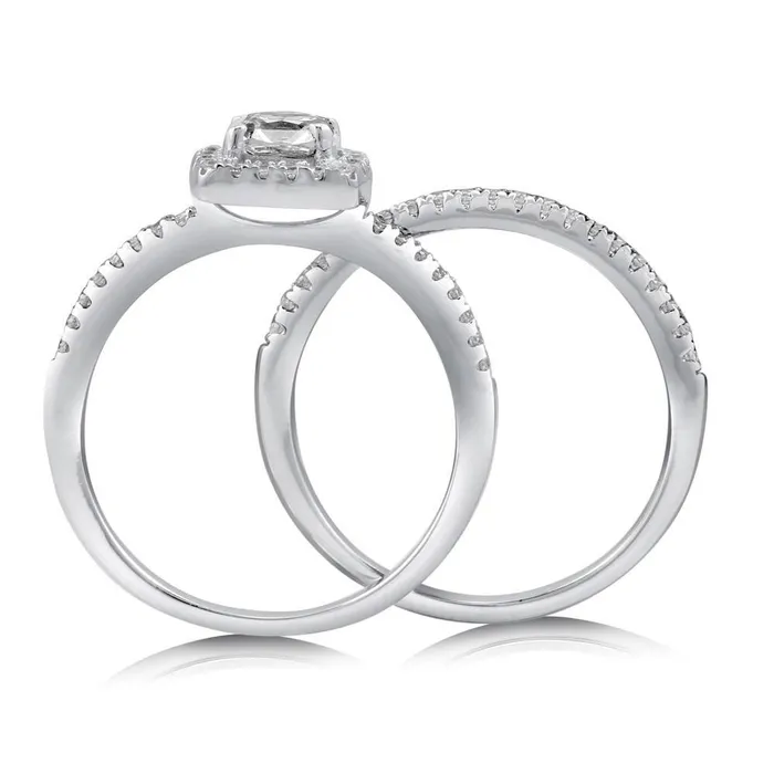 BERRICLE Rings Halo Cushion CZ Ring Set in Sterling Silver