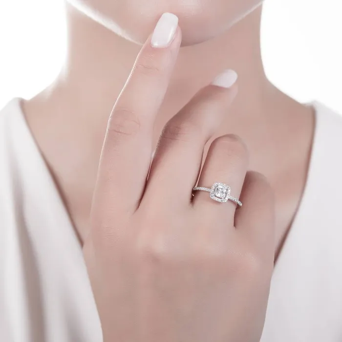 BERRICLE Rings Halo Cushion CZ Ring Set in Sterling Silver