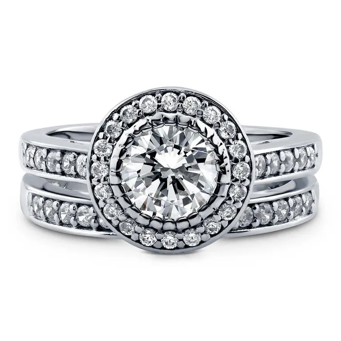 BERRICLE Rings Halo CZ Ring Set in Sterling Silver