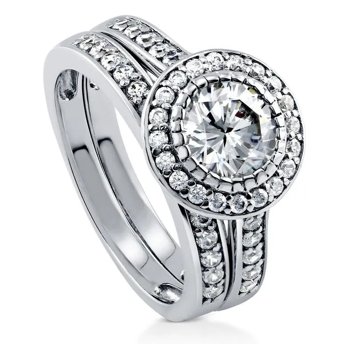 BERRICLE Rings Halo CZ Ring Set in Sterling Silver
