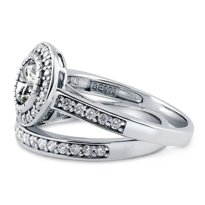 BERRICLE Rings Halo CZ Ring Set in Sterling Silver