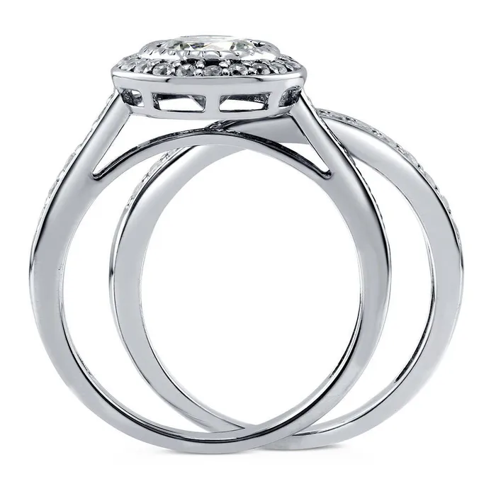 BERRICLE Rings Halo CZ Ring Set in Sterling Silver