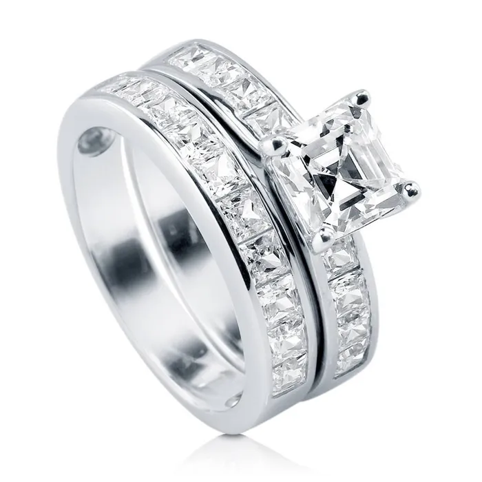 BERRICLE Rings Solitaire 16ct Asscher CZ Ring Set in Sterling Silver