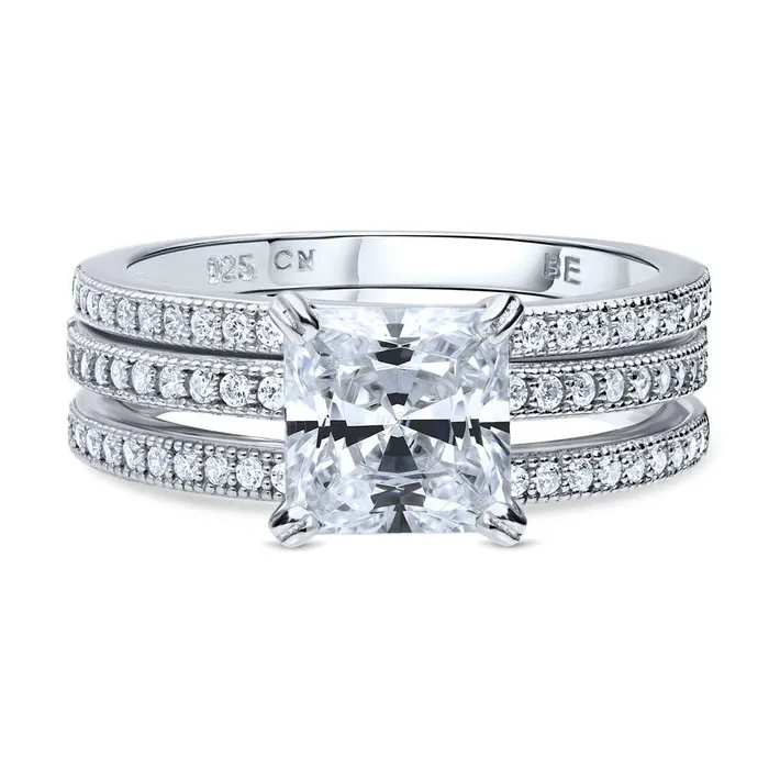 BERRICLE Rings Solitaire 2ct Princess CZ Ring Set in Sterling Silver