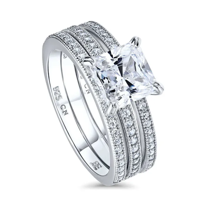 BERRICLE Rings Solitaire 2ct Princess CZ Ring Set in Sterling Silver