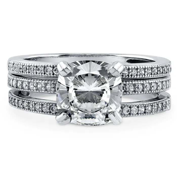 BERRICLE Rings Solitaire 3ct Cushion CZ Ring Set in Sterling Silver