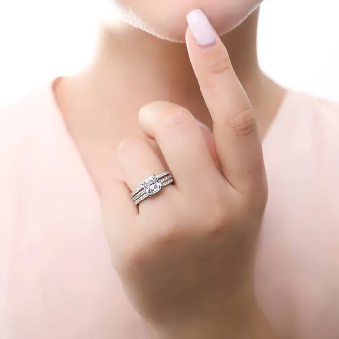 BERRICLE Rings Solitaire 3ct Cushion CZ Ring Set in Sterling Silver