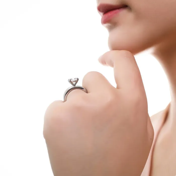 BERRICLE Rings Solitaire 3ct Cushion CZ Ring Set in Sterling Silver