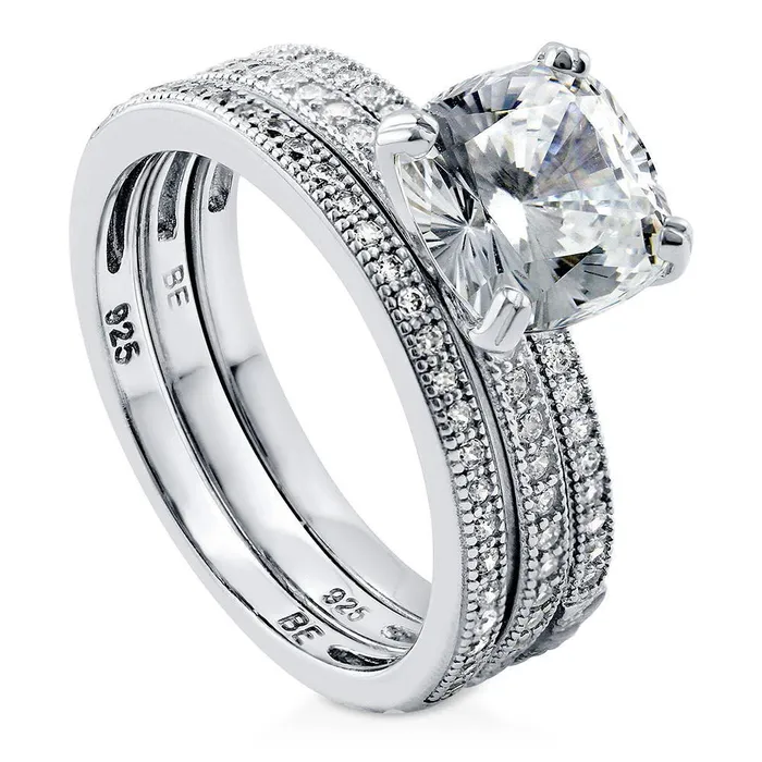 BERRICLE Rings Solitaire 3ct Cushion CZ Ring Set in Sterling Silver