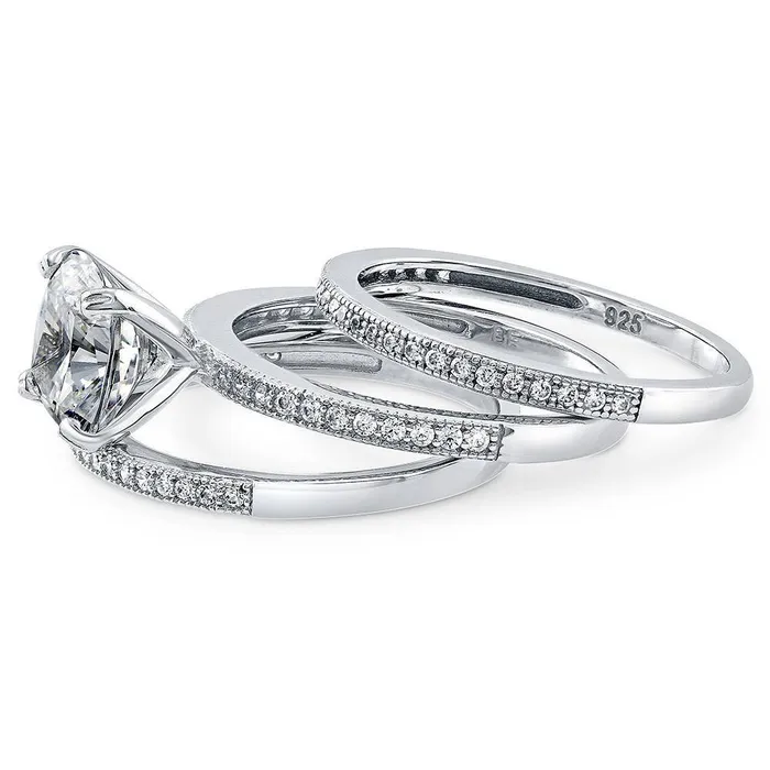 BERRICLE Rings Solitaire 3ct Cushion CZ Ring Set in Sterling Silver