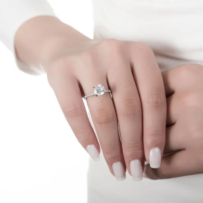 BERRICLE Rings Solitaire 3ct Cushion CZ Ring Set in Sterling Silver