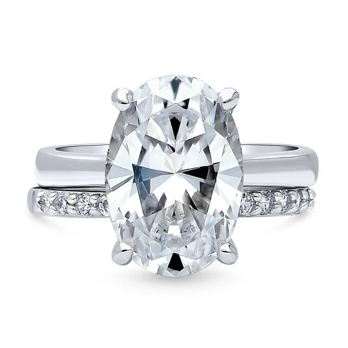 BERRICLE Rings Solitaire 55ct Oval CZ Ring Set in Sterling Silver